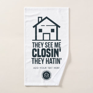 Real Estate Agent Business Logo Personalize Hand Towel