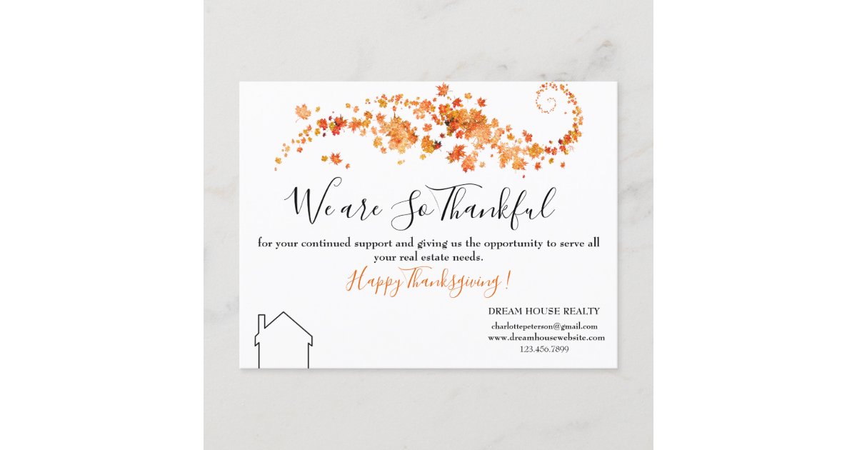 Real Estate Agent Business Thanksgiving Holiday Postcard | Zazzle