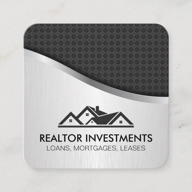 Real Estate Agent Carbon Fiber Metallic Square Business Card (Front)