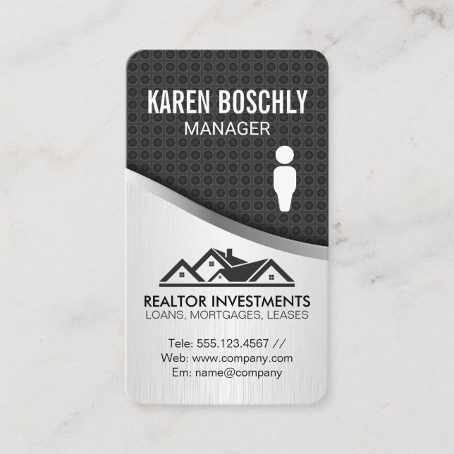 Real Estate Agent Carbon Fiber Metallic Variation Business Card (Front)