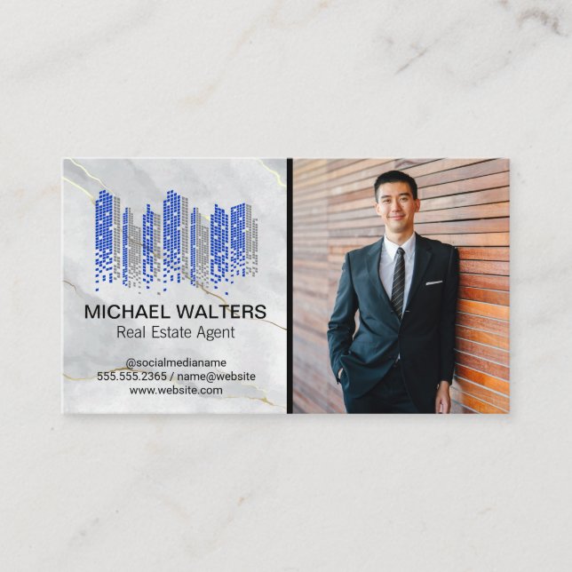 Real Estate Agent | City Buildings Logo Business Card (Front)