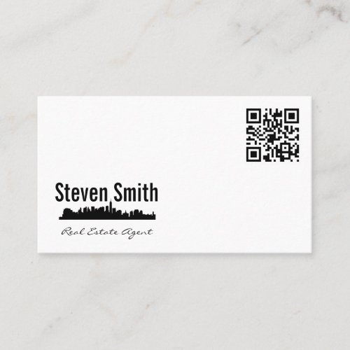 Real Estate Agent  City Skyline  QR Business Card
