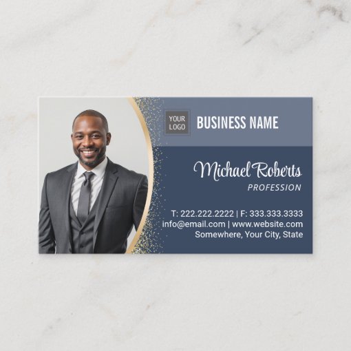 Real Estate Agent Classy Navy Blue Custom Photo Business Card | Zazzle