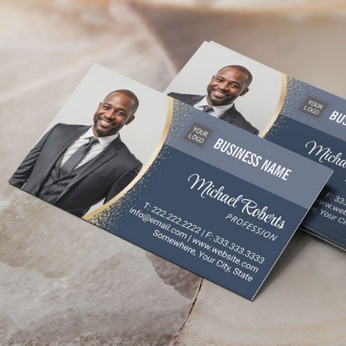 Real Estate Agent Classy Navy Blue Custom Photo Business Card
