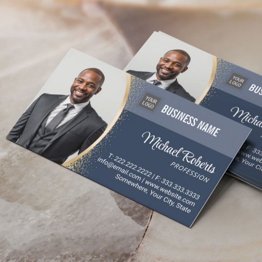 Customizable Real Estate Agent Classy Navy Blue Custom Photo Business Card