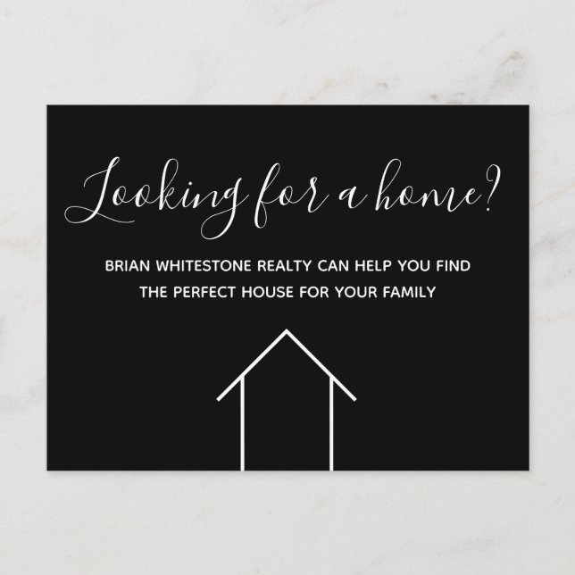 Real Estate Agent Company Marketing Modern Black Postcard (Front)