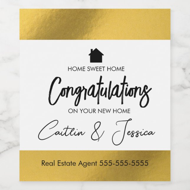 Real estate agent congratulations on your new home wine label (Single Label)