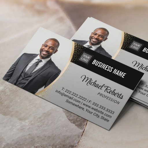 Customizable Real Estate Agent Consultant Gold Glitter Photo Business Card