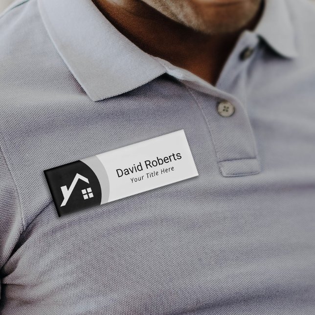 Real Estate Agent Custom Logo Black & White Name Tag (Creator Uploaded)