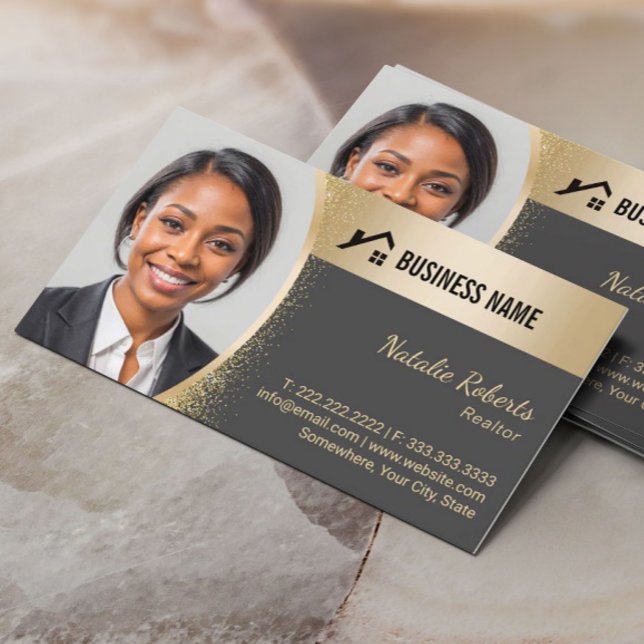 Real Estate Agent Custom Logo Gold Realtor Photo Business Card (Creator Uploaded)