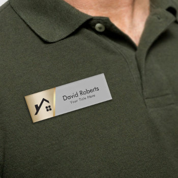 Real Estate Agent Custom Logo Modern Gold & Grey Name Tag by cardfactory at Zazzle