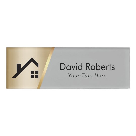Real Estate Agent Custom Logo Modern Gold Grey Name Tag Zazzle Real Estate Agent Custom Logo Modern Gold Grey Name Tag