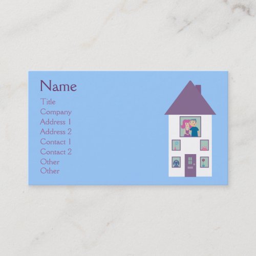 Real Estate Agent Cute Cartoon House &amp; Couple Business Cards