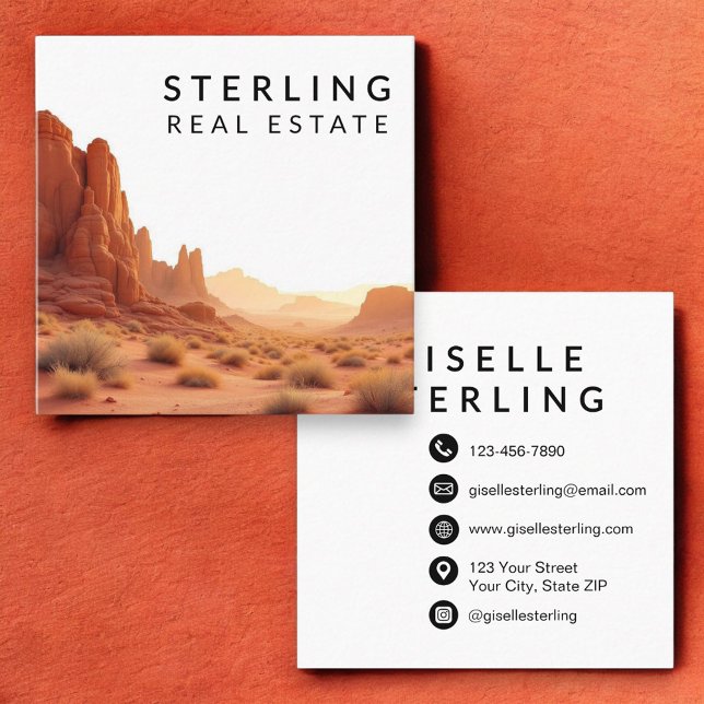 Real Estate Agent Desert Landscape Square Business Card (Creator Uploaded)
