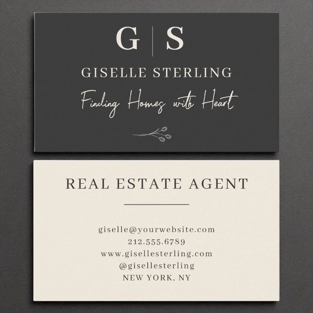 Real Estate Agent Elegant Modern Black Cream Business Card (Creator Uploaded)