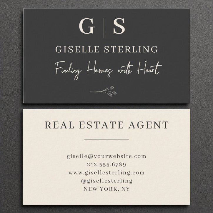 Real Estate Agent Elegant Modern Black Cream Business Card