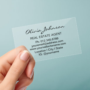 Real Estate Agent Elegant Modern Transparent Clear Business Cards