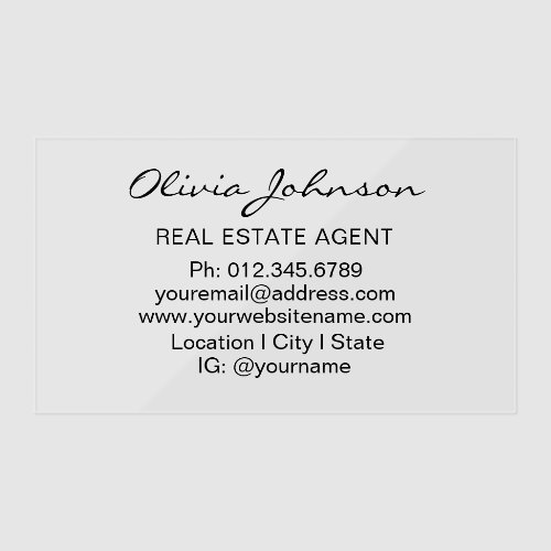 Real Estate Agent Elegant Modern Transparent Clear Business Cards