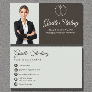 Real Estate Agent Elegant Sage Green Photo  Business Card