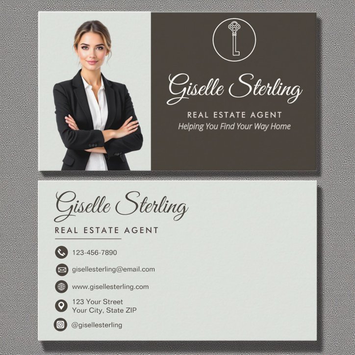 Real Estate Agent Elegant Sage Green Photo Business Card