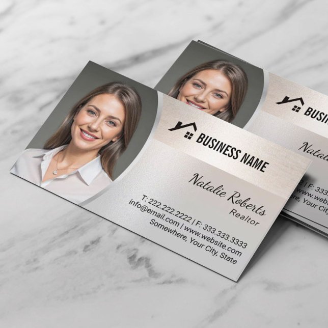 Real Estate Agent Elegant Silver Realtor Photo Business Card (Creator Uploaded)