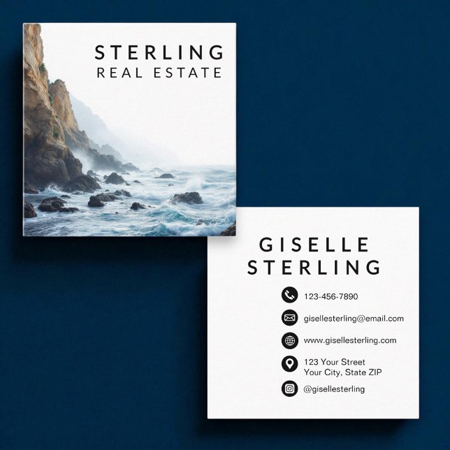 Real Estate Agent Elevated Coastal Oceanfront  Square Business Card (Creator Uploaded)