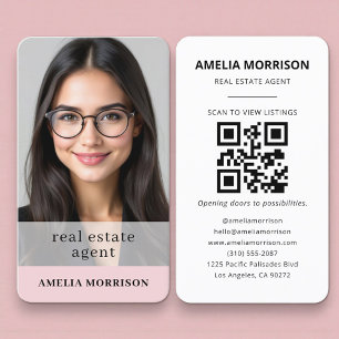 Real Estate Agent Feminine QR Code Photo Business Card