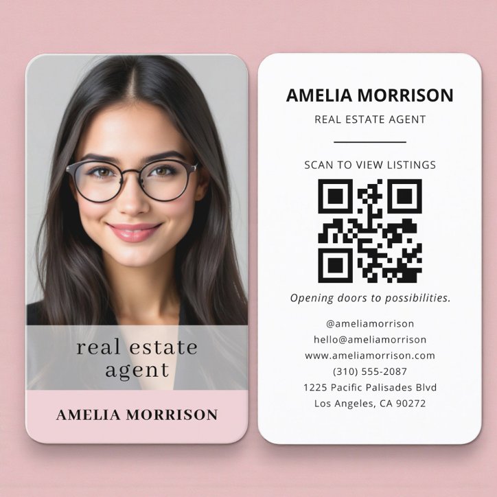 Real Estate Agent Feminine QR Code Photo Business Card