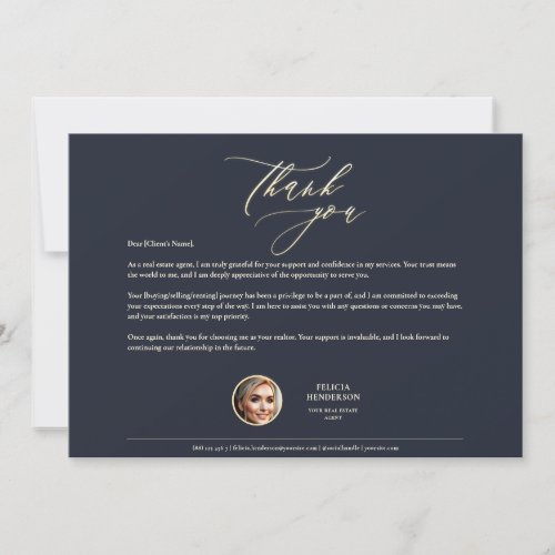 Real Estate Agent Gold Grateful Appreciation Thank You Card