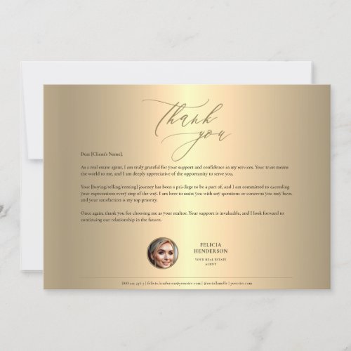 Real Estate Agent Gold Grateful Appreciation Thank You Card