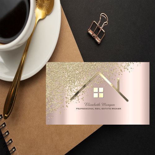 Real Estate Agent Gold House Diamonds Business Card
