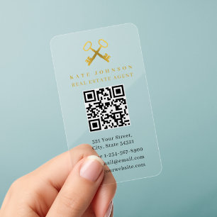 Real Estate Agent Gold Keys Realtor QR Code Clear Business Cards