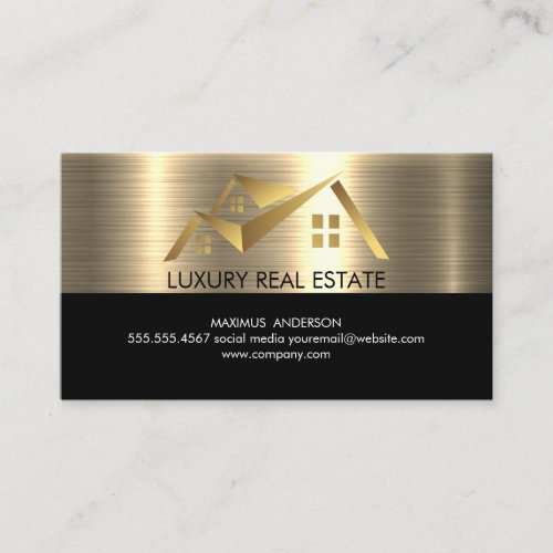 Real Estate Agent  Gold Metallic Background Business Card
