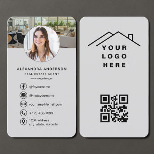 Real Estate Agent Gray QR Code Photo Business Card