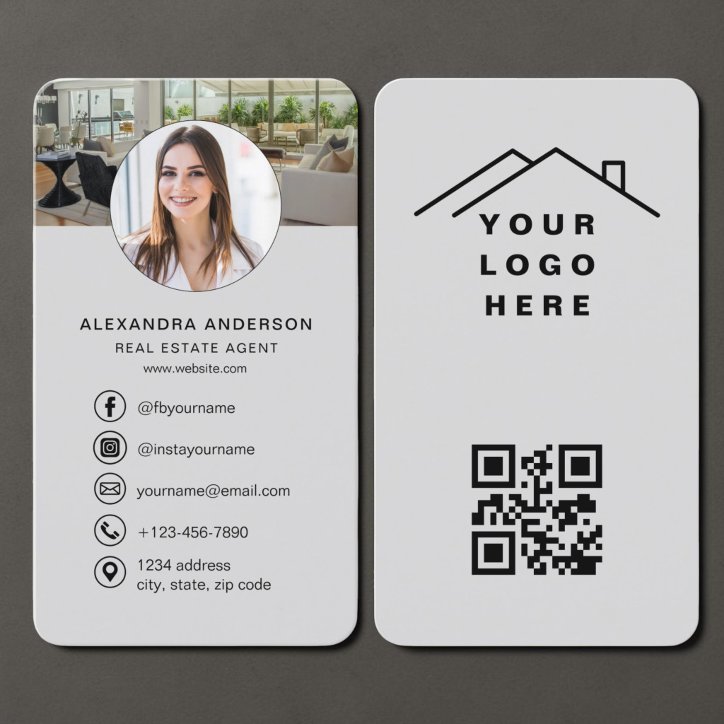 Real Estate Agent Gray QR Code Photo Business Card