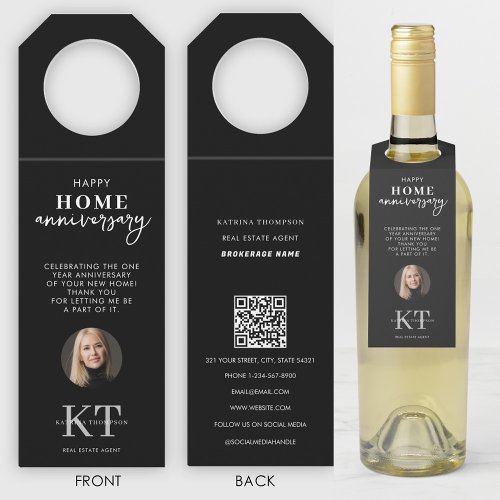 Real Estate Agent Happy Home Anniversary Black Bottle Hanger Tag