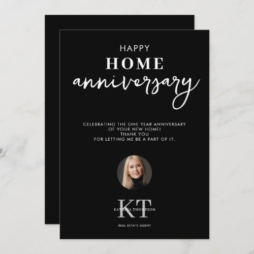 Real Estate Agent Happy Home Anniversary Black Thank You Card