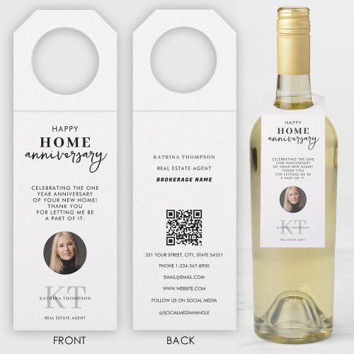 Real Estate Agent Happy Home Anniversary Bottle Hanger Tag