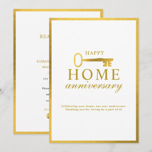 Real Estate Agent Happy Home Anniversary Gold Key Note Card