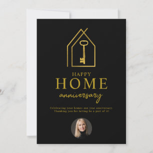 Real Estate Agent Happy Home Anniversary Gold Key Note Card