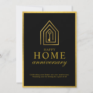 Real Estate Agent Happy Home Anniversary Gold Key Note Card