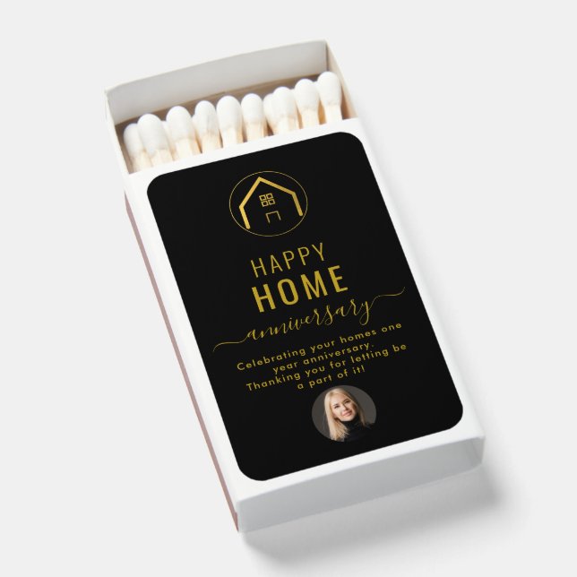 Real Estate Agent Happy Home Anniversary Matchboxes (Front Open)