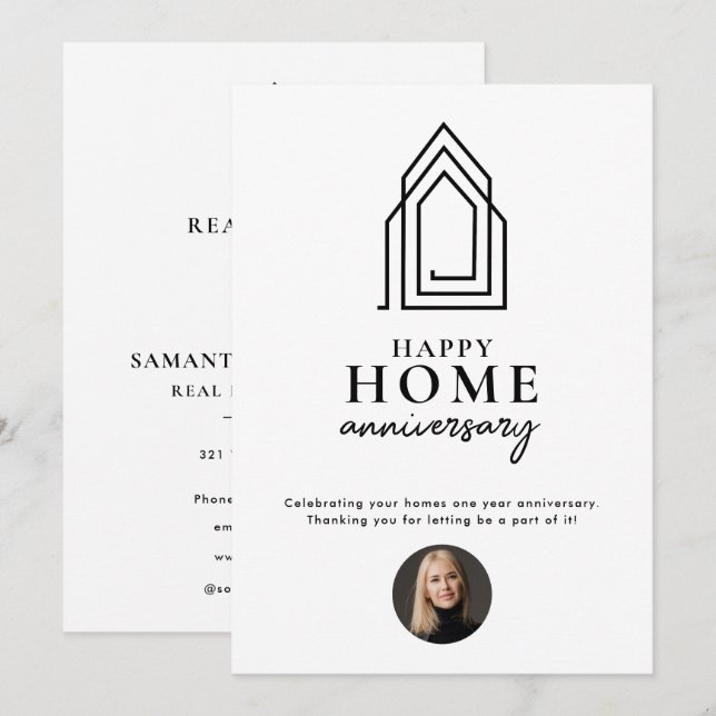 Real Estate Agent Happy Home Anniversary Modern Note Card (Front/Back)