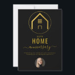 Real Estate Agent Happy Home Anniversary Note Card<br><div class="desc">A beautiful design incorporating 1 of your own photos and your QR Code. This elegant black and gold photo home anniversary card is ideal for all realtors contacting their home owners after one year. A simple and professional way to promote your business and thank your customers. A perfect home anniversary...</div>