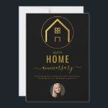 Real Estate Agent Happy Home Anniversary Note Card<br><div class="desc">A beautiful design incorporating 1 of your own photos and your QR Code. This elegant black and gold photo home anniversary card is ideal for all realtors contacting their home owners after one year. A simple and professional way to promote your business and thank your customers. A perfect home anniversary...</div>