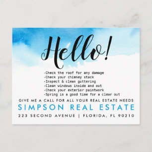 Real Estate Agent HELLO blue Spring Checklist  Announcement Postcard