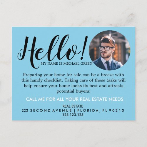 Real Estate Agent HELLO Spring checklist Announcem Announcement Postcard