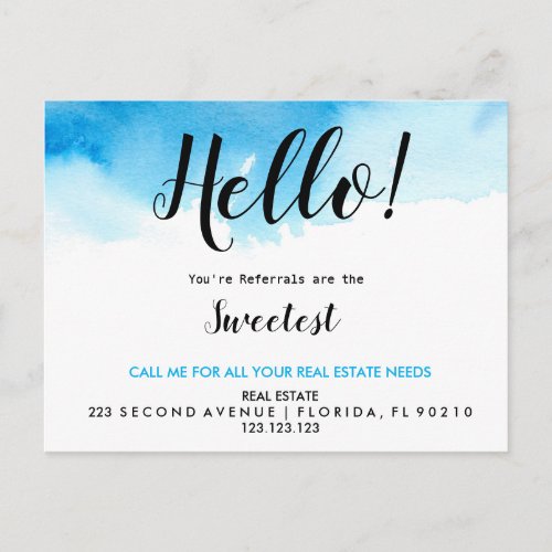 Real Estate Agent HELLO sweetest referrals Announcement Postcard