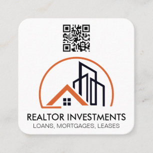 Real Estate Agent Home and Buildings QR Code Square Business Card