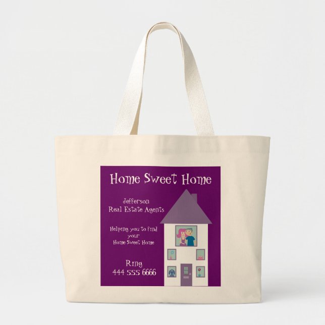 Real Estate Agent Home Sweet Home Advertising Large Tote Bag (Front)
